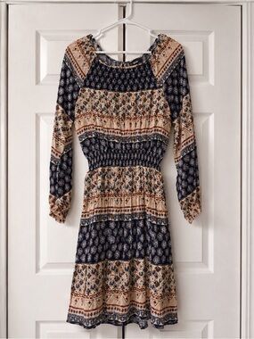 B Collection by Bobeau Dress Small Boho Paisley Print with L/S